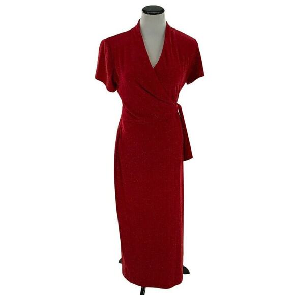 Vintage Virgo Dress Womens Size 8 Red Sparkly Christmas Valentines Maxi FauxWrap - Picture 1 of 9